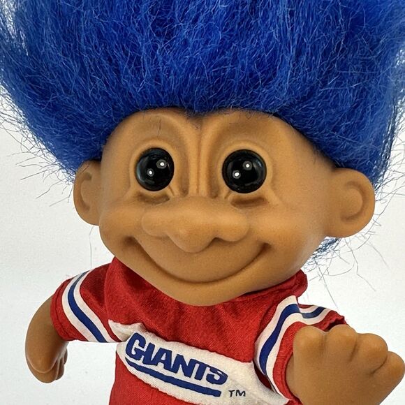 Vtg Russ Troll Doll NFL NEWYORK GIANTS Dark Blue Hair, Heisman Pose, No Football - Picture 2 of 3